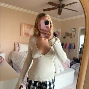 Free People Cream Long Sleeve Crop Top